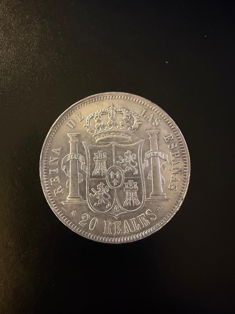 1854 Spain 20 Reales Silver Coin – Queen Isabel II (XF)
