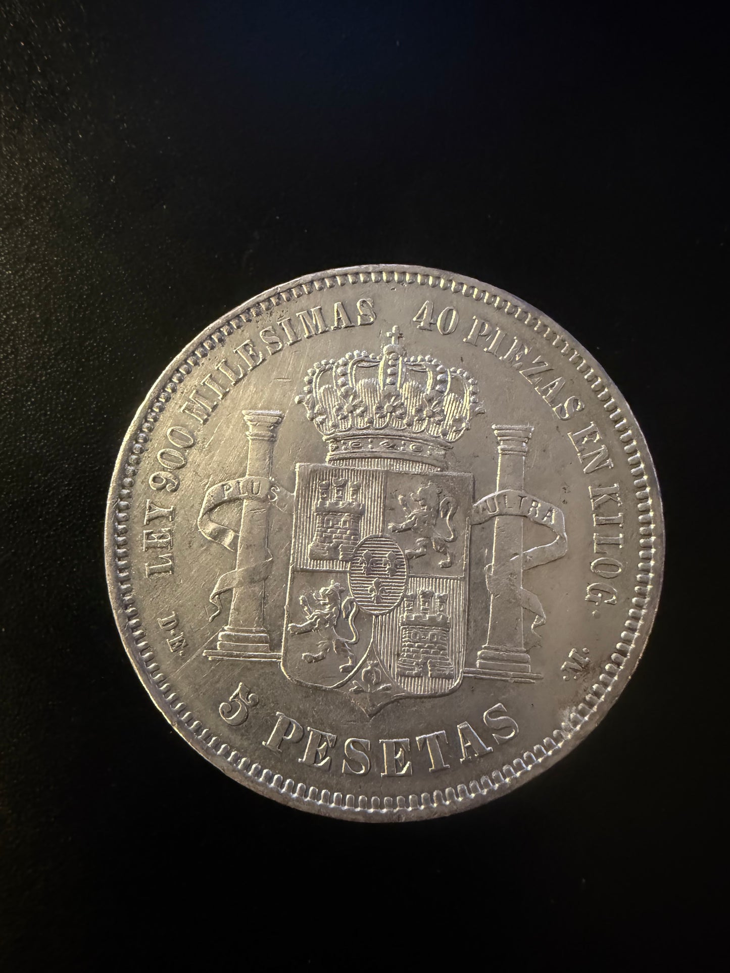 1875 Spain 5 Pesetas Silver Coin – Alfonso XII – Historic Crown Size