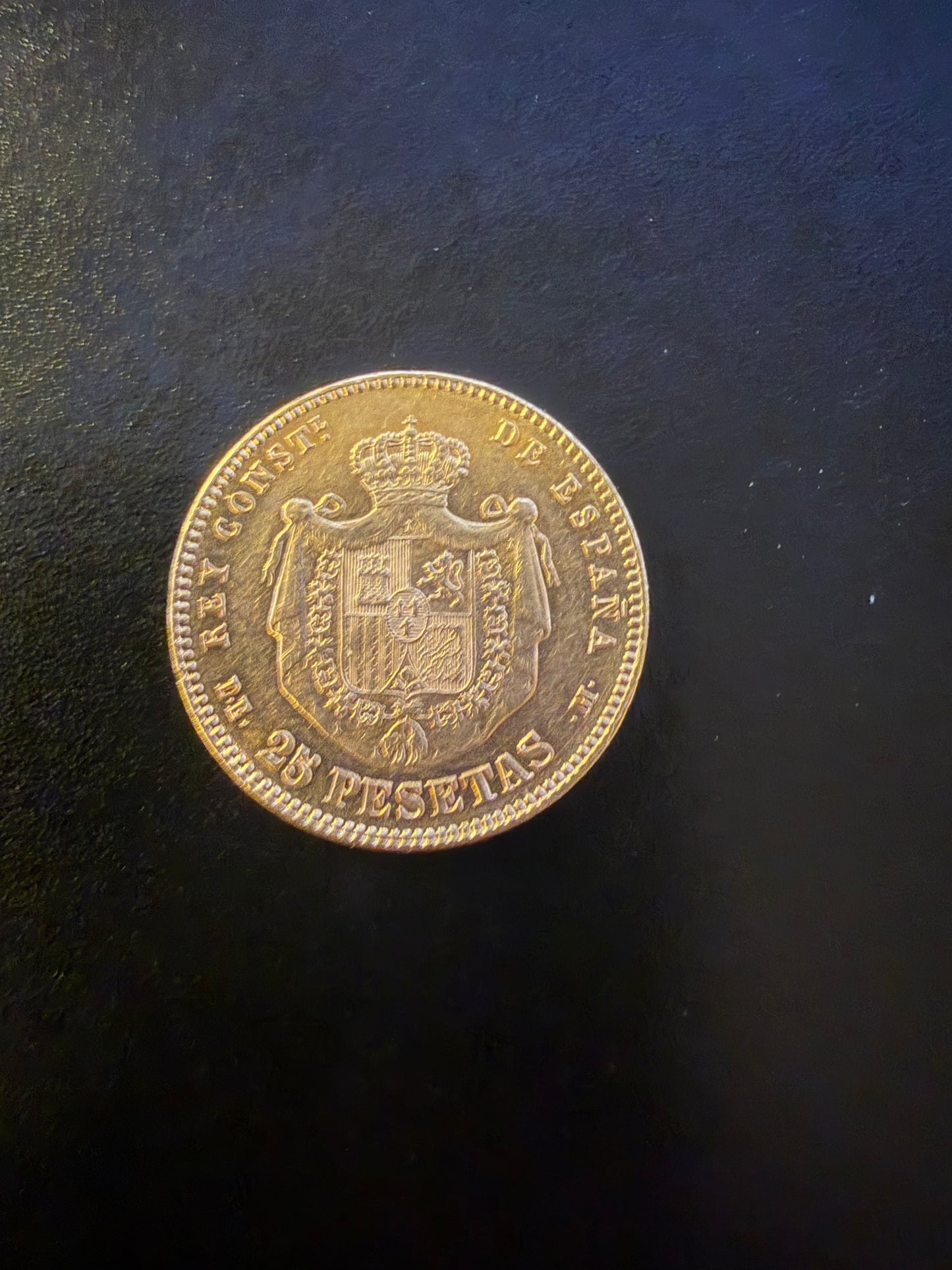 Spain 25 Pesetas Gold Coin (1877)- Alfonso XII- .233 oz Gold
