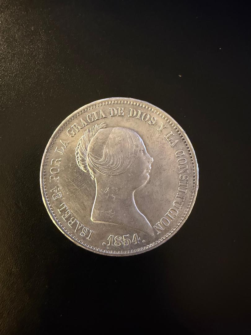 1854 Spain 20 Reales Silver Coin – Queen Isabel II (XF)
