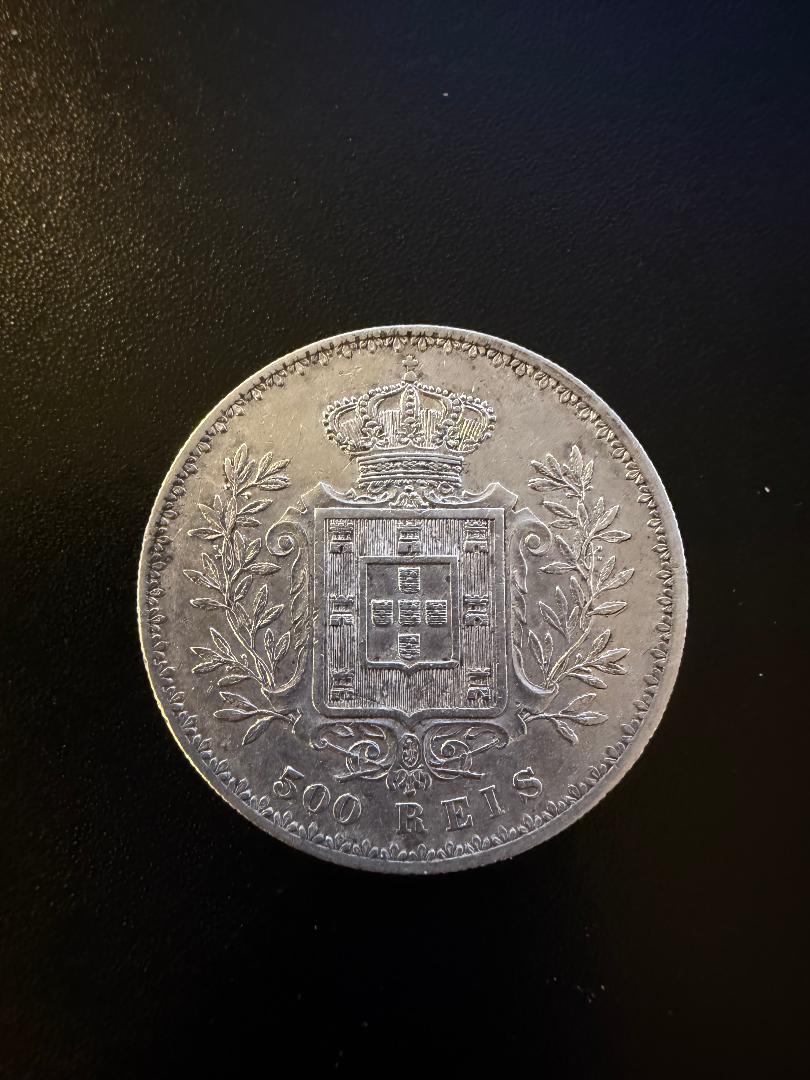 1891 Portugal 500 Reis Silver Coin – Carlos I (XF)