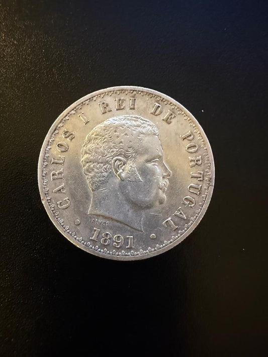 1891 Portugal 500 Reis Silver Coin – Carlos I (XF)