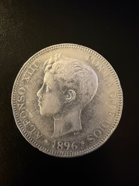1896 Spain 5 Pesetas Silver Coin – Alfonso XIII