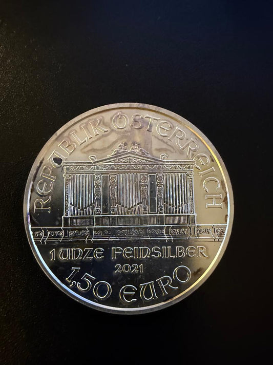 2021 Austria 1.50 Euro Silver Philharmoniker- 1 Troy Ounce