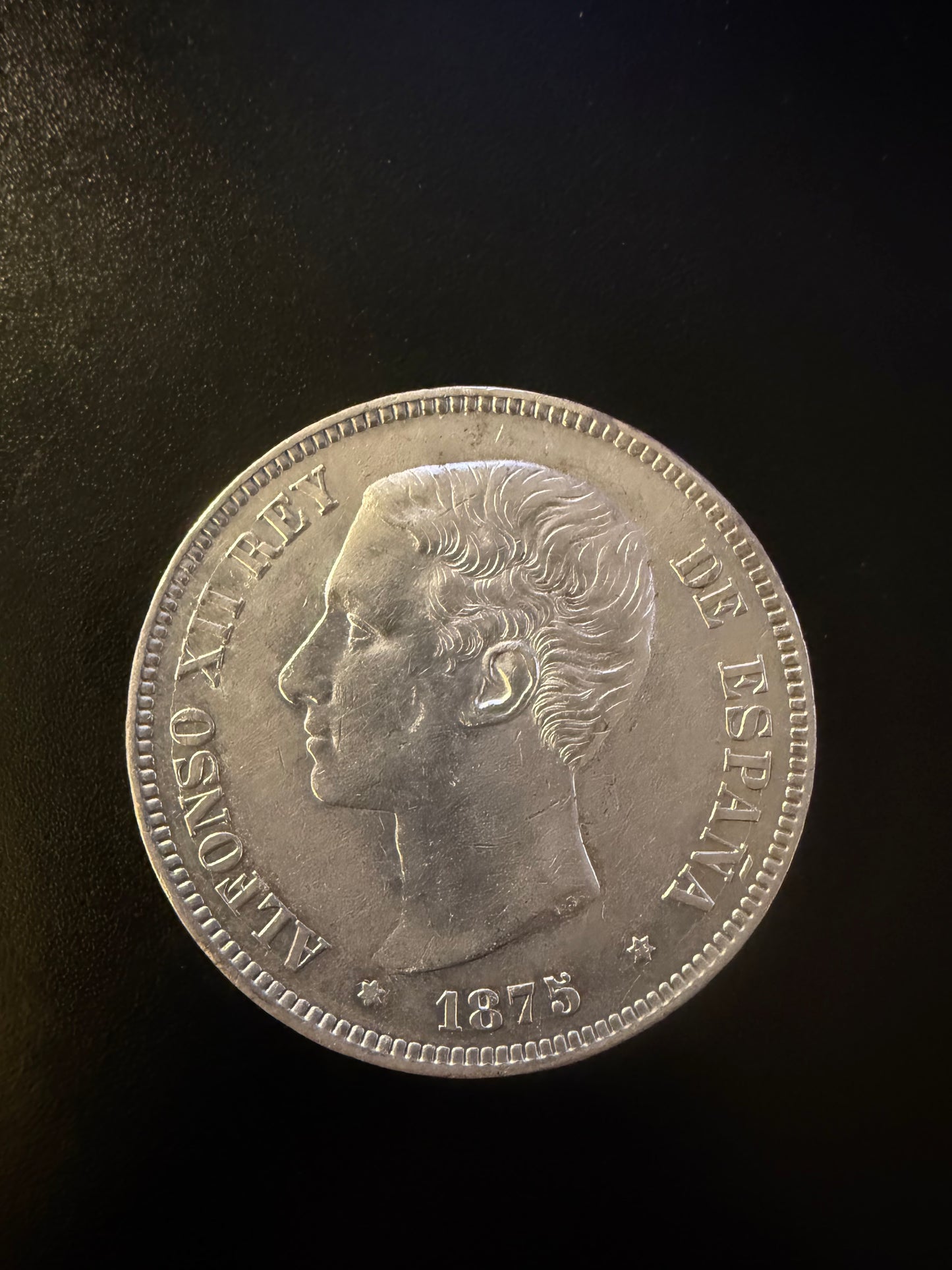1875 Spain 5 Pesetas Silver Coin – Alfonso XII – Historic Crown Size