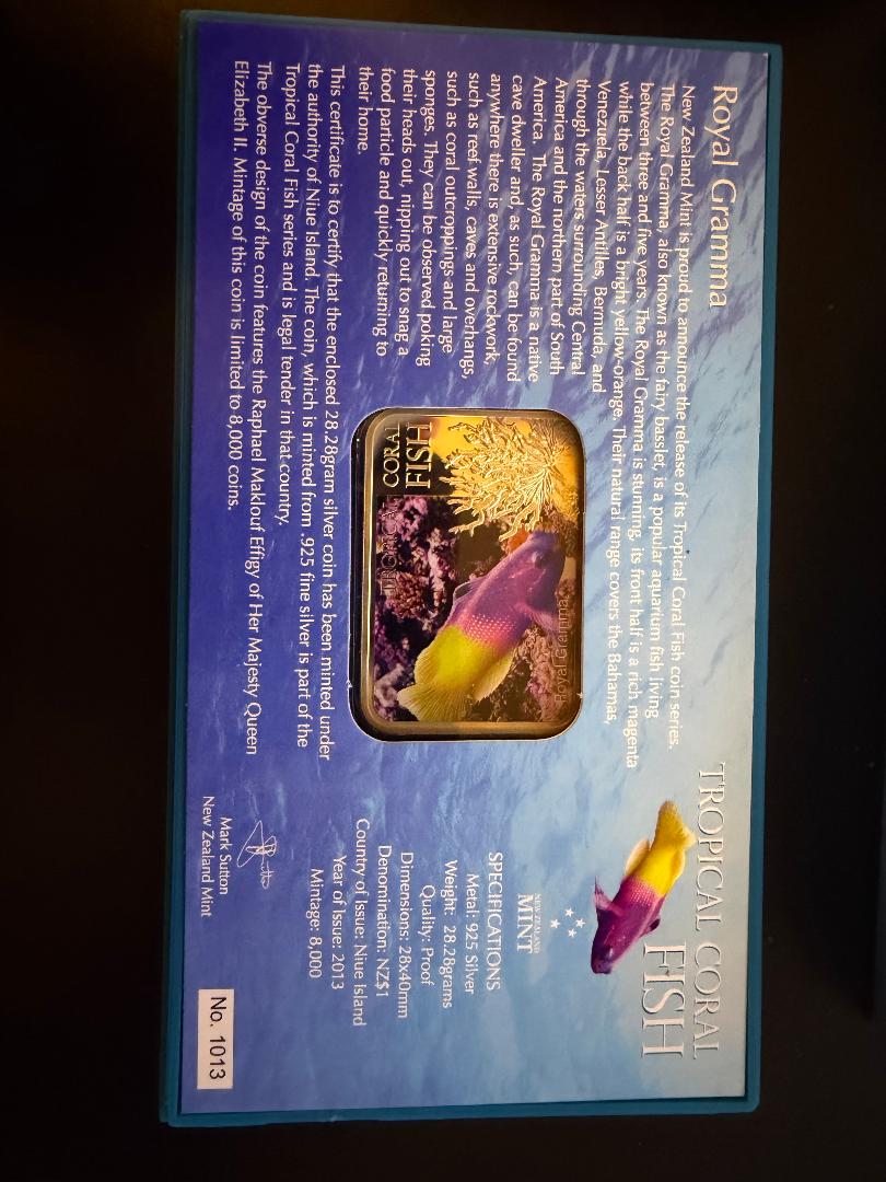 2013 Niue $1 Tropical Coral Fish – Royal Gramma Silver Proof Coin (New Zealand Mint)