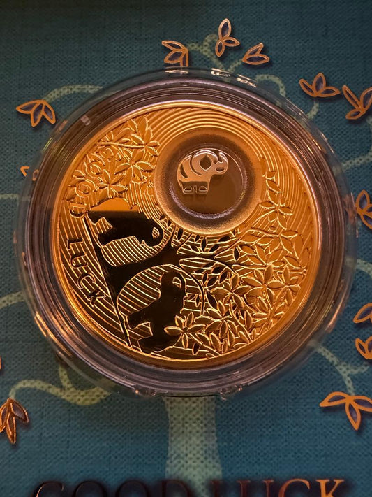 2018 Niue $2 Elephant Lucky Coin – .999 Silver Proof – Gold Plated – Polish Mint – Box & COA